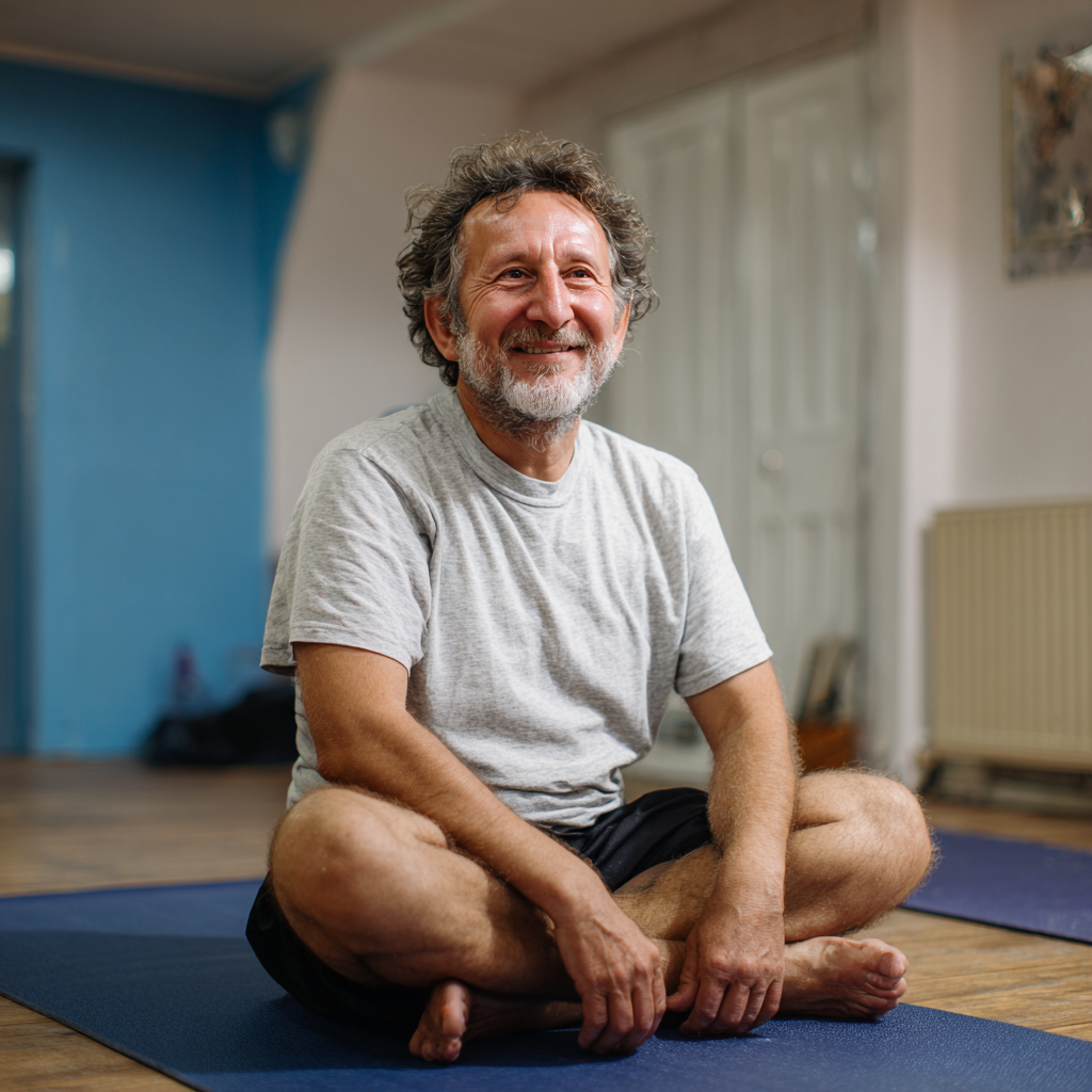 Romanian adults of different ages demonstrating progressive mobility exercises in a modern fitness studio