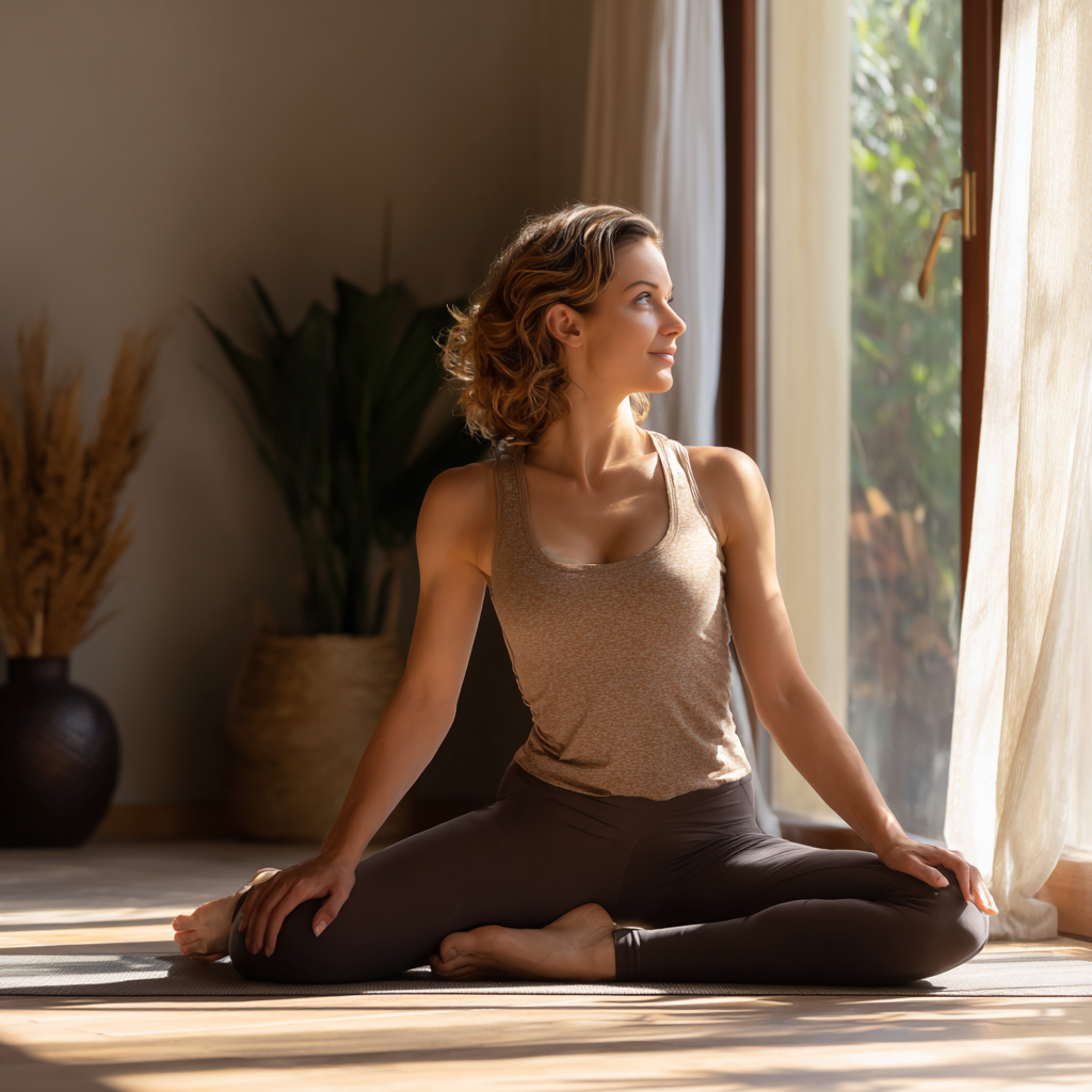 Romanian adults practicing safe stretching techniques with proper form and mindful breathing in a bright, welcoming space